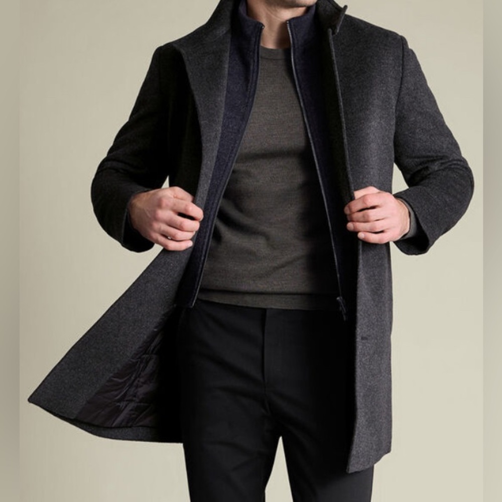 Men's 2 in 1 Modern Fit Grey Peacoat with Quilted Vest - Size M